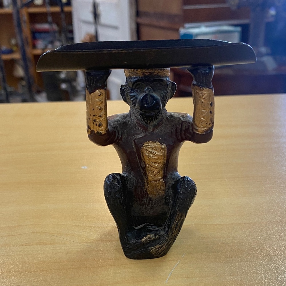 Vintage brass Monkey Figurine with Tray